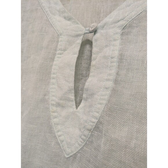 Eileen Fisher Semi Sheer 100% Linen Long Sleeve Top Mint Green Keyhole Large - Picture 3 of 10